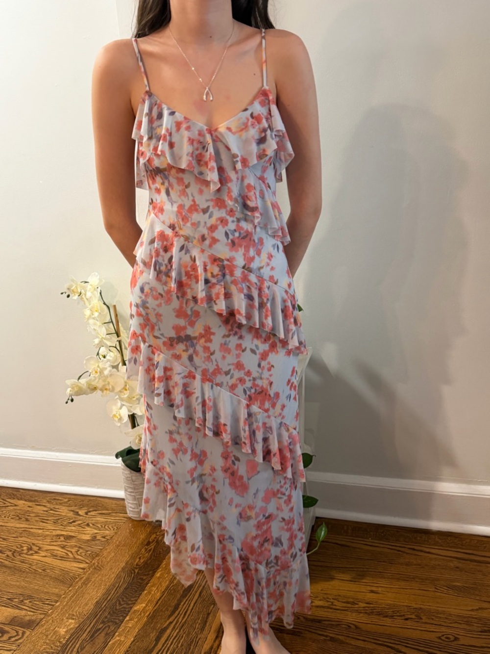 Steve Madden Coral Floral Ruffle Maxi Dress